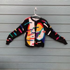 Lisa Nichols Colorful 80s Cardigan Sweater Size L